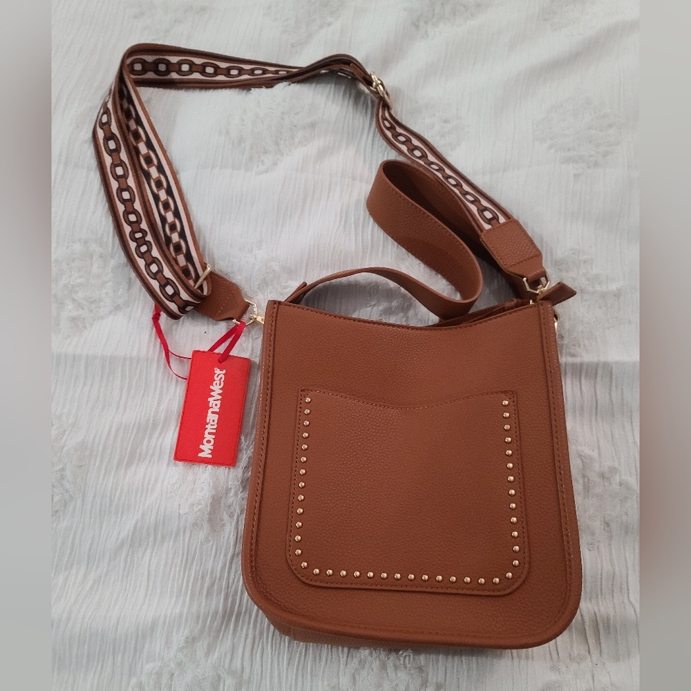 Montana West cognac studded crossbody bag